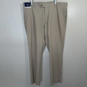 Pantalone elegante uomo Stafford slim fit misto lino piatto davanti marrone 40x30 nuovo con etichette - Foto 1 di 11