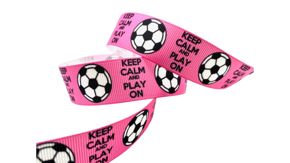 5 yards soccer ribbon. Soccer ribbon. craft supplies. Pink soccer hairbows - Image 1 of 1
