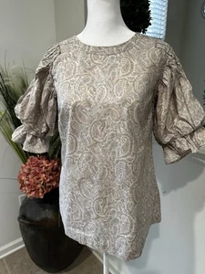 Marc By Marc Jacobs Round Neck Short Puffy Sleeve Cotton Blouse S Back Closure - Picture 1 of 6