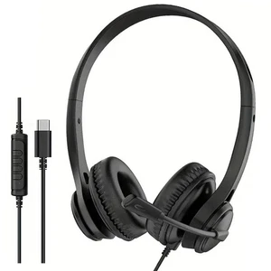 Auriculares estéreo USB-C negros con micrófono Boom - Auriculares LowCost Modelo ZRX-500 - Imagen 1 de 4