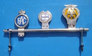 VINTAGE 1970s CAR BUMPER BADGE BAR +3 BADGES~CLASSIC AA/RAC/SILVER CITY GB BADGE - Picture 1 of 6