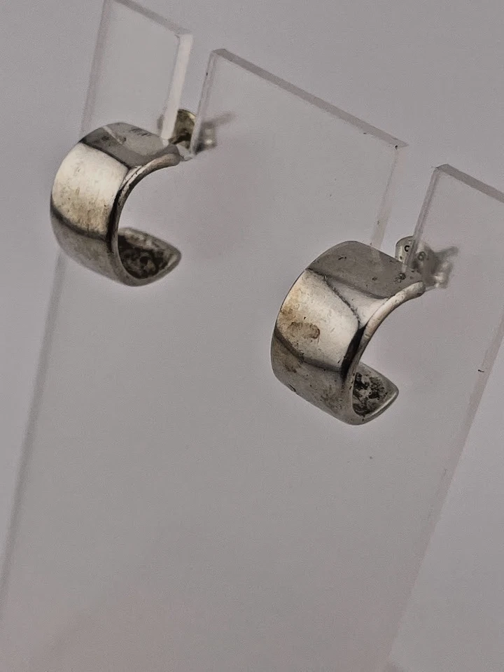 VINTAGE RALPH LAUREN RLL 925 STERLING SILVER 7.9MM HALF HOOP EARRINGS 1/2" 2443 - Image 1 of 4