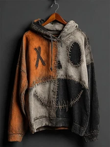 (XL) Halloween Halloween Kürbis Gesicht Colorblock Patchwork Hoodie - Bild 1 von 1