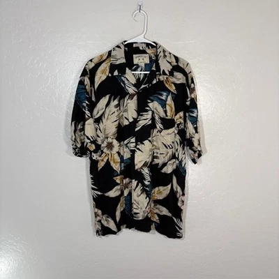 Camisa Hawaiana Bamboo Cay Para Hombres Grande Negra Rayón Tropical Floral Aloha Camp Foto 1 de 4