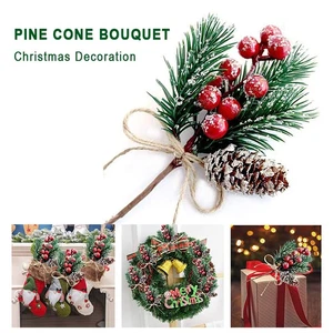 Weihnachten Tannenzapfen Blumenstrauß Kiefernnadeln ZweigeFestliche DekorationRote ZapfenBeeren - Bild 1 von 9