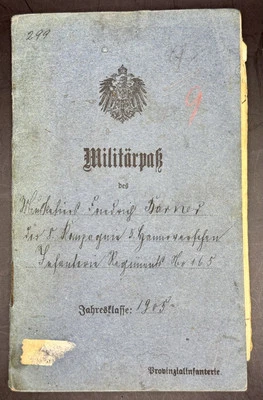 WWI German Army Militärpass / Militarpass - 26th Infantry Regt - Wounded 1916 - Image 1 of 4