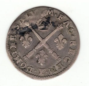 Louis XIV, Rare 1702 Y silver 5 sols aux Insignes, Bourges mint - Bild 1 von 2