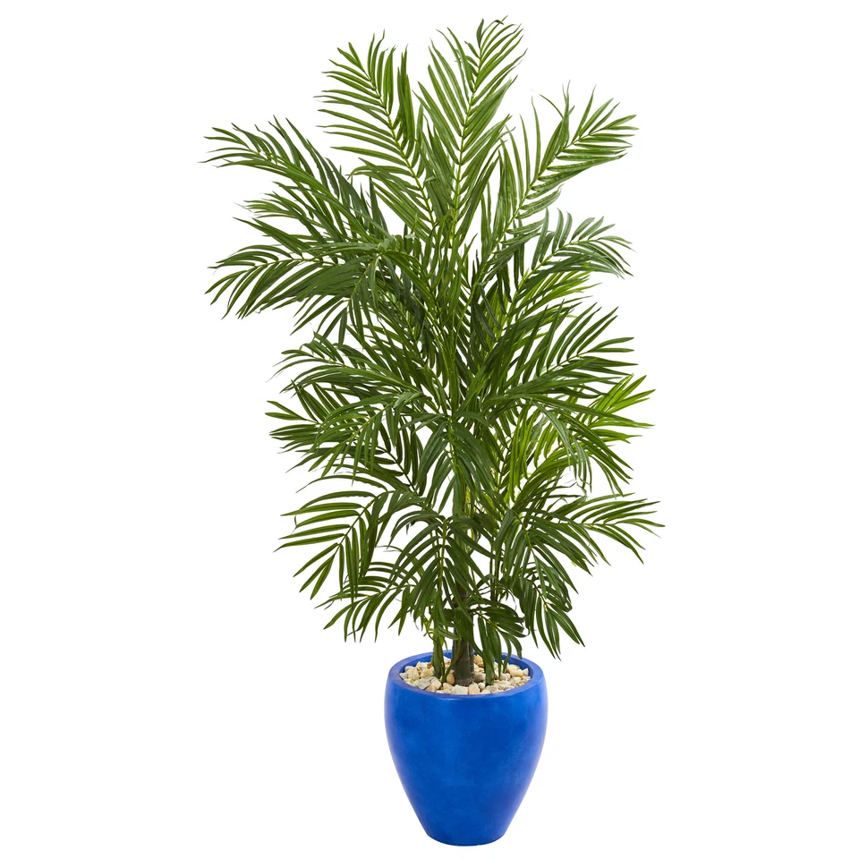 Nearly Natural 5.5’ Areca Palm Artificial Tree In Blue Planter Realistic Decor - Image 1 of 1