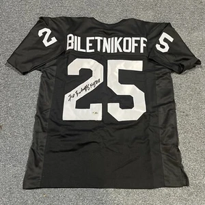 Signed CUSTOM Sewn Stitched Fred Biletnikoff Inscribed Jersey- XL (Damaged Holo) - Picture 1 of 4