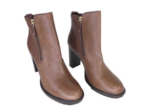 Lacoste Ankle Boots Brown Leather Side Zip Block Heels Classic size UK 4 EU37 - Picture 1 of 13