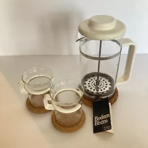Bodum Bistro Set Press Coffee Cups & Press White w/ Box and TNG Picard Vintage - Picture 1 of 16