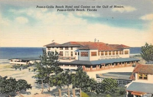 Pass-a-Grille Beach Hotel & Casino Pass-a-Grille Beach,FL Vtg 1940's Postcard - Foto 1 di 2