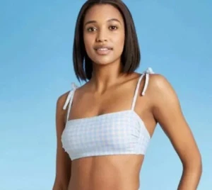 Bathing Suits for Women Kona Sol Blue Gingham Bikini Top S 4-6 - Picture 1 of 9
