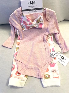 Layette Set, Emporio Baby Girl, 3pc , Bodysuit, Pants .Headband color pink. - Picture 1 of 2