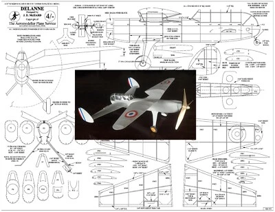 Model Airplane Plans (FF):  Delanne 25" Tandem-Wing Fighter Scale Rubber-Powered - Image 1 of 4