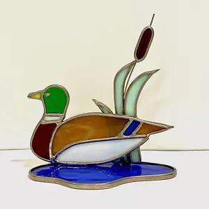 Buntglas Mallard Ente auf Teich mit freistehendem Sonnenfänger Dekor - Bild 1 von 7