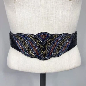 Vintage Magid Perlen Gürtel mittel/groß* Art Deco 80er Abend schwarz Seide bunt - Bild 1 von 9