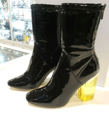 CHRISTIAN DIOR Latex Patent Leather Transparent Heel Ankle Boots Noir 40 - Image 1 of 4