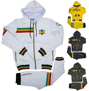 Men's Tracksuit Rasta Multicolour 2 Piece Set Men Hoodie & Joggers Zip Pants Gym - Picture 1 of 31