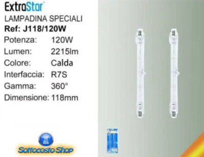 2 LAMPADINE R7S 120W 2700K 2200LM LUMEN LUCE BIANCO CALDO RISPARMIO EXTRASTAR - Immagine 1 di 3