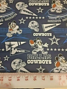 (1 Yard) NFL Dallas Cowboys Mickey Mouse Cotton Fabric (36" x 44") - Picture 1 of 2