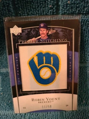 2007 Upper Deck Premier Stitchings prata 11/50 Robin Yount Milwaukee Brewer HOF - Imagem 1 de 2