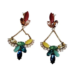Lulu Frost Chandelier Crystal Dangle Earrings Multicolor Marquise Stones 3" - Picture 1 of 8
