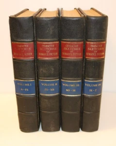 1892 CHARACTER SKETCHES OF ROMANCE FICTION & DRAMA, 4 Leather Volumes Books - Imagen 1 de 24