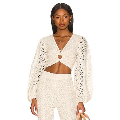 Jen’s Pirate Booty Getaway Flower Power Floral Crochet Puff Sleeve Crop Top XS - Image 1 of 4