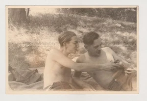 Two Affectionate Handsome Young Men Shirtless Lying on Grass Gay Int Snapshot - Picture 1 of 1