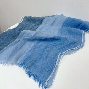 Herren Gestreift Atmungsaktiv Blau Schal 100% Flachs Leinen Tasseled Stola Halstuch - Bild 1 von 6