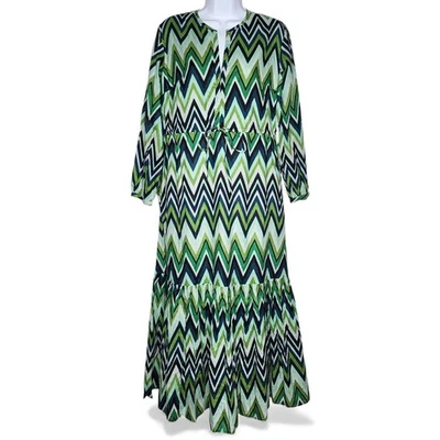 Vestido Olivia James The Label Zig Zag Verde Cuello en V Manga Larga Talla S Foto 1 de 4