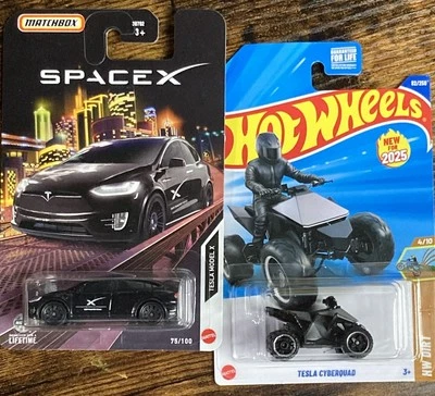 Hot Wheels 2025 Tesla Cyberquad & Matchbox Space X Crew Model X Lot of 2 New - Image 1 of 4