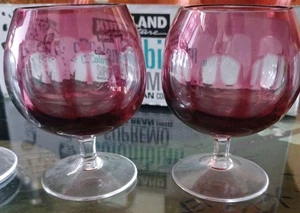 2 Vintage Bohemian Cut to Clear Crystal Glasses Cranberry Red - Picture 1 of 5