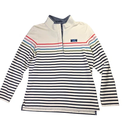 LL Bean Suéter Mujer Mediano Blanco Azul Marino Rayas Sudadera Algodón Informal Náutico Foto 1 de 4