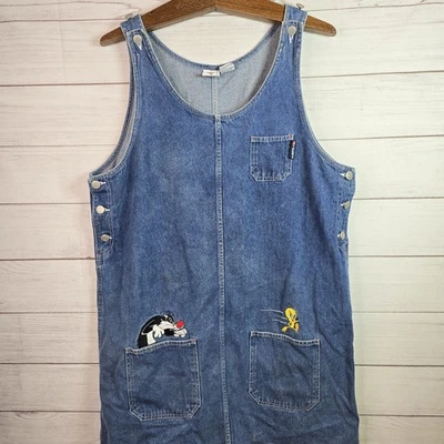 Vintage Looney Tunes 90s Tweety Denim Embroidered Dress Womens Size XL Y2K - Image 1 of 4