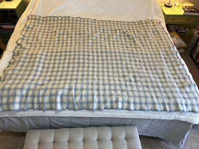 Coming Home 100% Virgin Wool Lg Throw Twin Blanket Plaid Blue White Cottage USA - Image 1 of 4