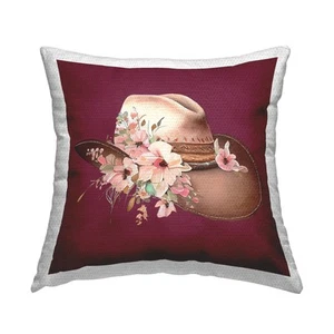 Cowgirl Hat on Burgundy Outdoor Printed Throw Pillow, 18 x 18, Red - Picture 1 of 7