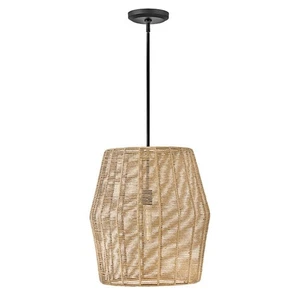 Hinkley Lighting Luca 1 Light LG Conv Pendant, Black/Camel Rattan - 40387BLK-CML - Picture 1 of 1