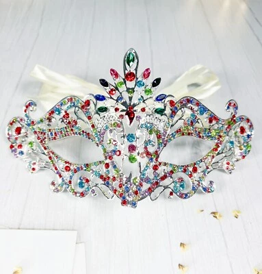 Masquerade Ball Party Silver Mask, Venetian Rainbow Eye Masks, LGBT Parade, Prom - Image 1 of 3