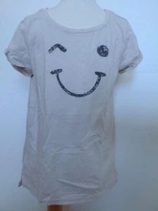 "Smile Face" Camiseta Algodón Mangas Cortas Algodón Lentejuelas Beige para Niñas Talla M (8) - Imagen 1 de 5