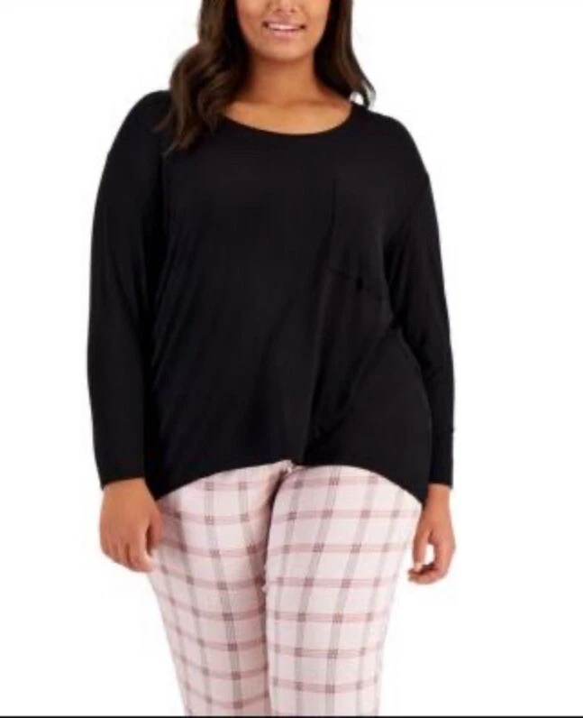 Alfani Women's Long-Sleeve Jersey Sleep Top Classic Black Size Medium