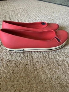 Crocs Crocband Red White Croslite Ballerina Ballet Flats Women's Size 11 - Picture 1 of 4