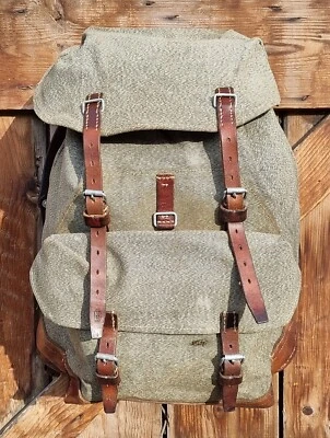 Robuster, alter Schweizer Armee Rucksack, Segeltuch & Leder Original 1964, Nr.17 - Bild 1 von 4
