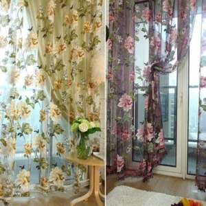 Cortinas de Tul con Cuentas Patrón de Flores Cortina de Ventana para Dormitorio Salón - Imagen 1 de 18