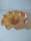 Vintage Carnival Glass Peach Opalescent "Double Stem Rose " 9" Ruffled Bowl