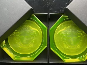 Rosenthal Versace Glass Drinks Coasters Yellow Uranium Glass Brand New Boxed - Picture 1 of 17