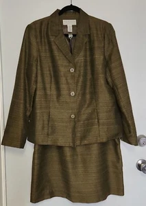 Womens Norton McNaughton Skirt & Blazer Business Suit Olive Green Size 14 - Picture 1 of 11