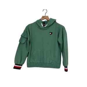 Tommy Hilfiger Girls Green Popover Hoddie with Heart Flag Patch Size Large