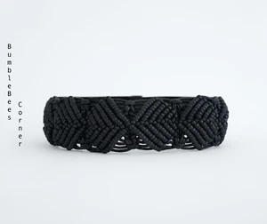 ZARA Gürtel GEFLOCHTEN GEHÄKELT schwarz GEKNOTET Druckknopf Zwickel Gummiband 85EU 32US Neu mit Etikett - Bild 1 von 6